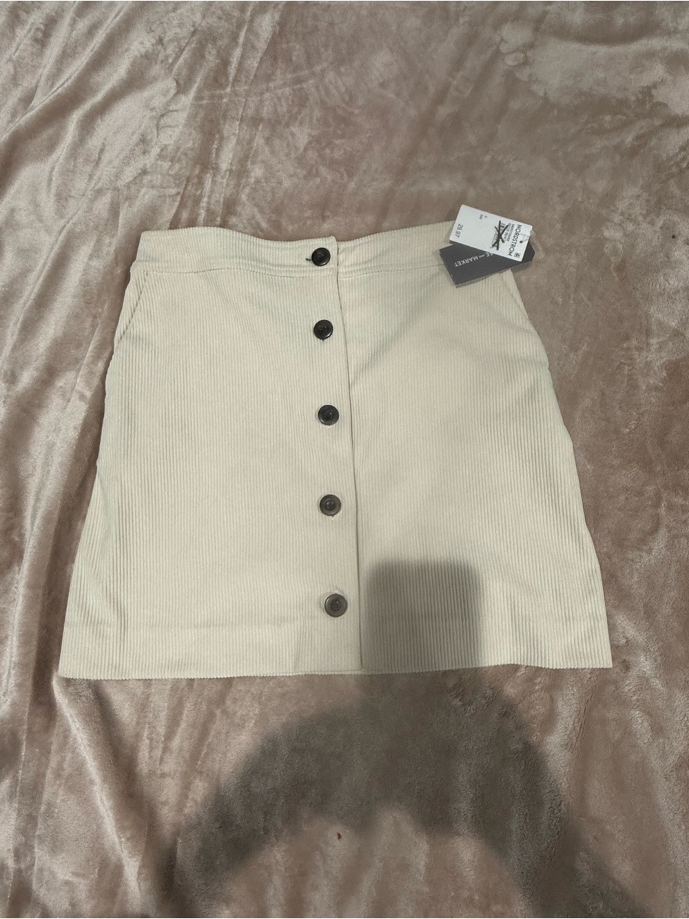 Nordstrom Cream Corduroy Button-Front Mini Skirt